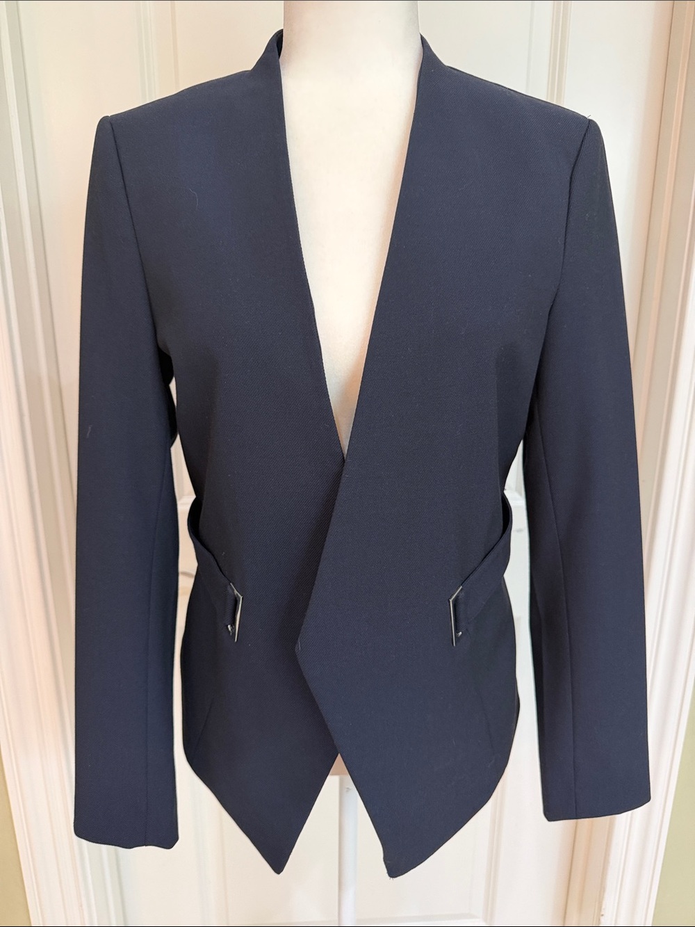 Ivanka Trump Classic Navy Open-Front Draped Blazer Interview